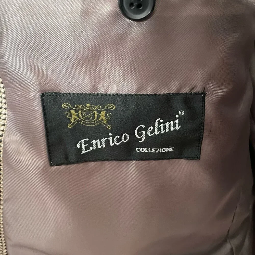 Enrico Gelini Collezione Mens Sportcoat 42R 100% Silk Single Lapel Tan Black